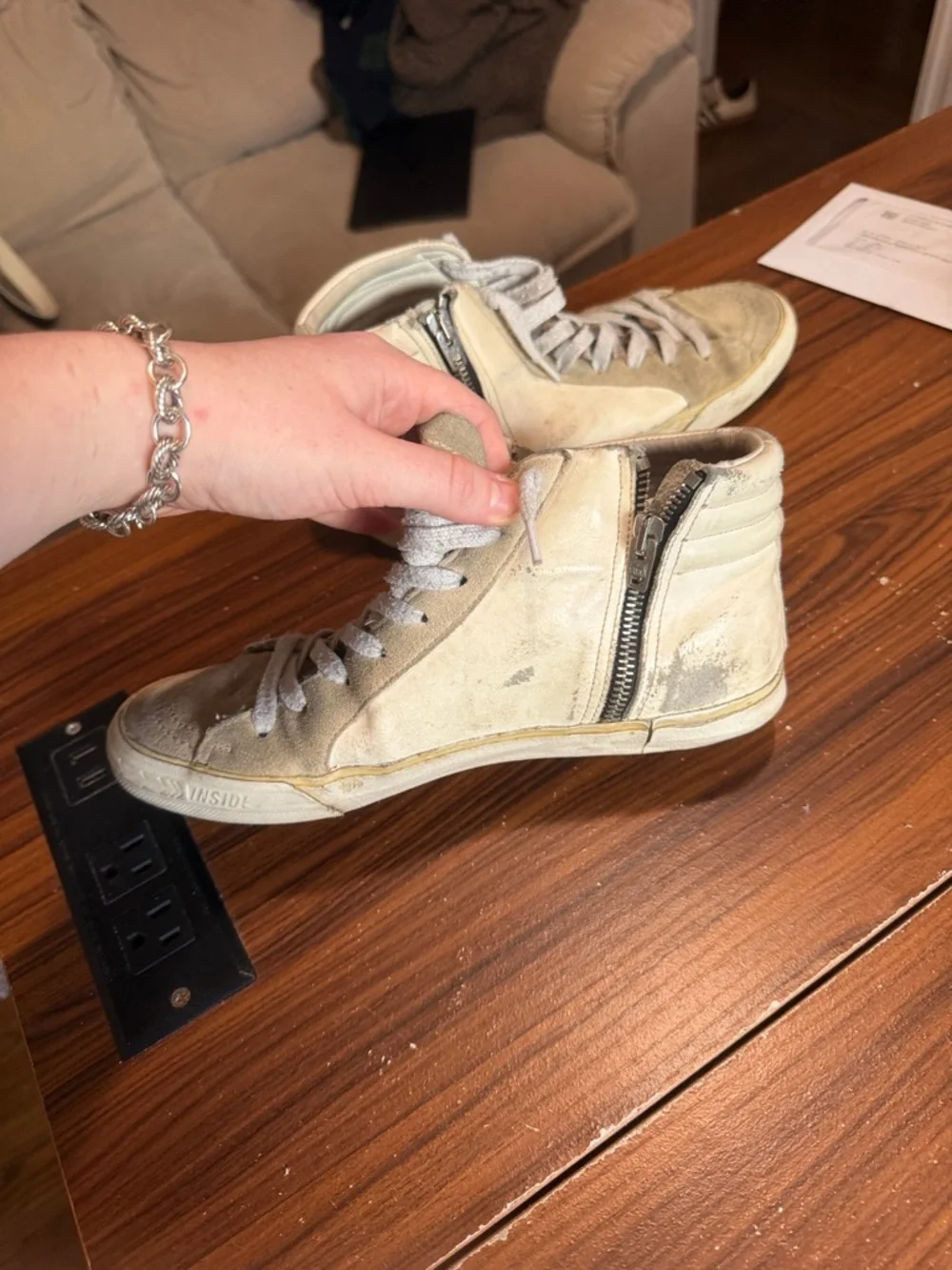 Golden Goose Mid-Top Sneakers in Cream and Blue Star - Picture 3 of 4